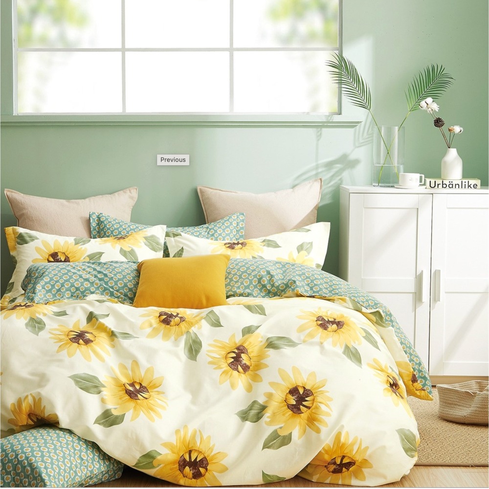 Mia‎ Sunflower 100% Cotton Comforter Set Shams Queen Farmhouse Boho Cottagecore